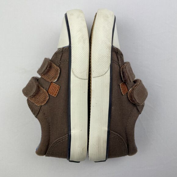 ~ Tommy Hilfiger Kids Sneakers 7 Brown Canvas Rubber Hook & Loop Blue ~ - Picture 6 of 14